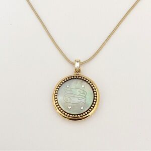 Gold zodiac Pisces symbol reversible abalone mother of pearl pendant necklace